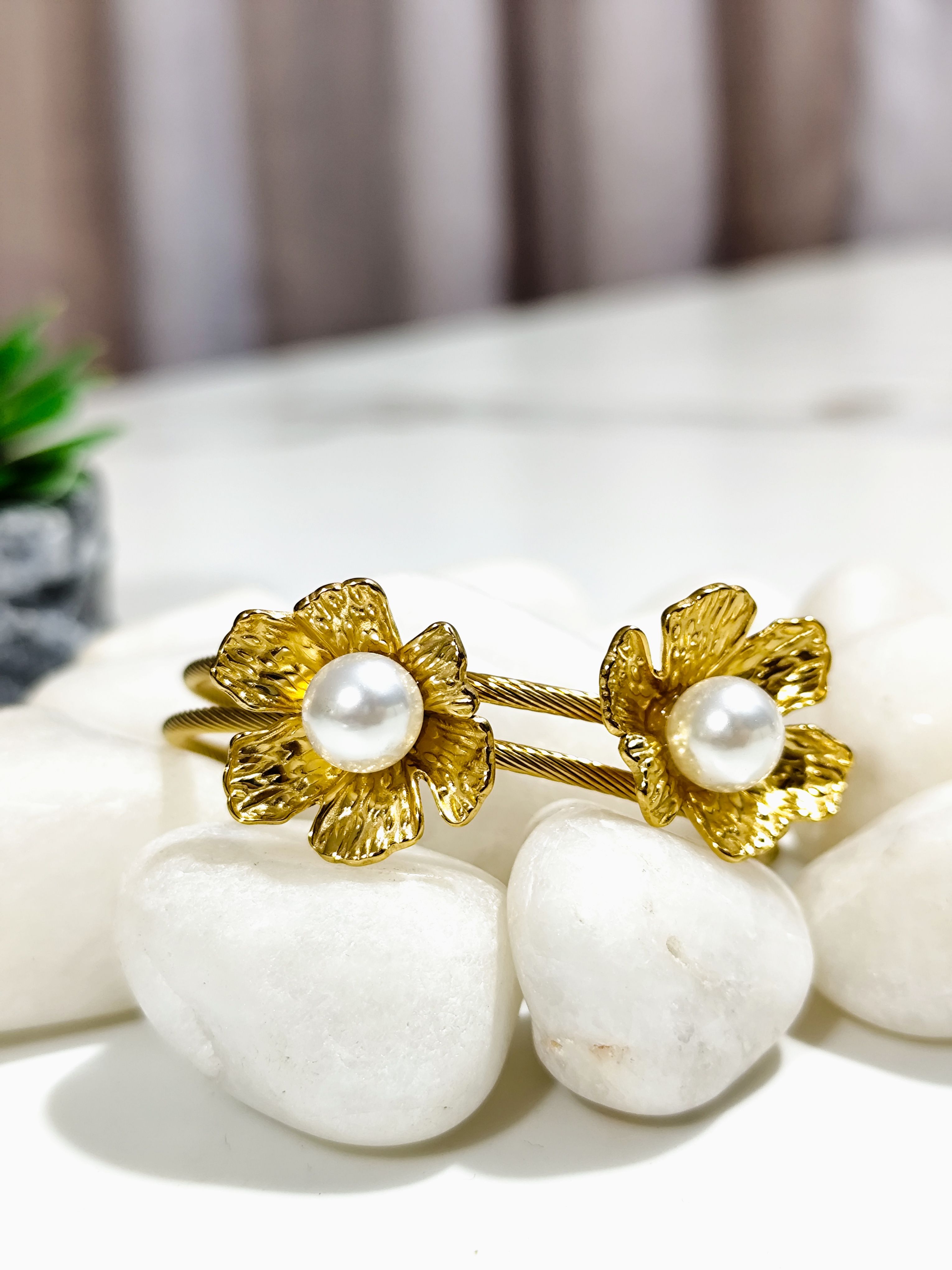 Floral Pearl Kada Bracelet